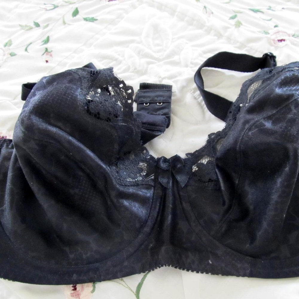 Black Lace and Embossed Satin Underwire Bra 34D